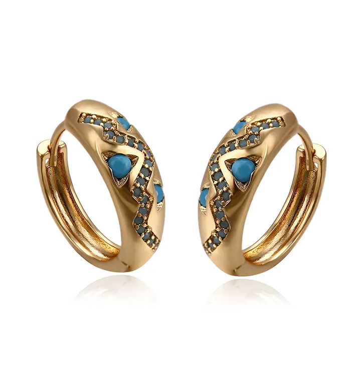 933801 Environmental copper earring fancy women jewelry turquoise paved huggies earrings