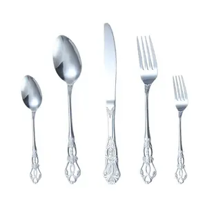 Royal Vintage Stainless Steel Hotel Flatware Unique Gold Cutlery Set For Wedding Silverware