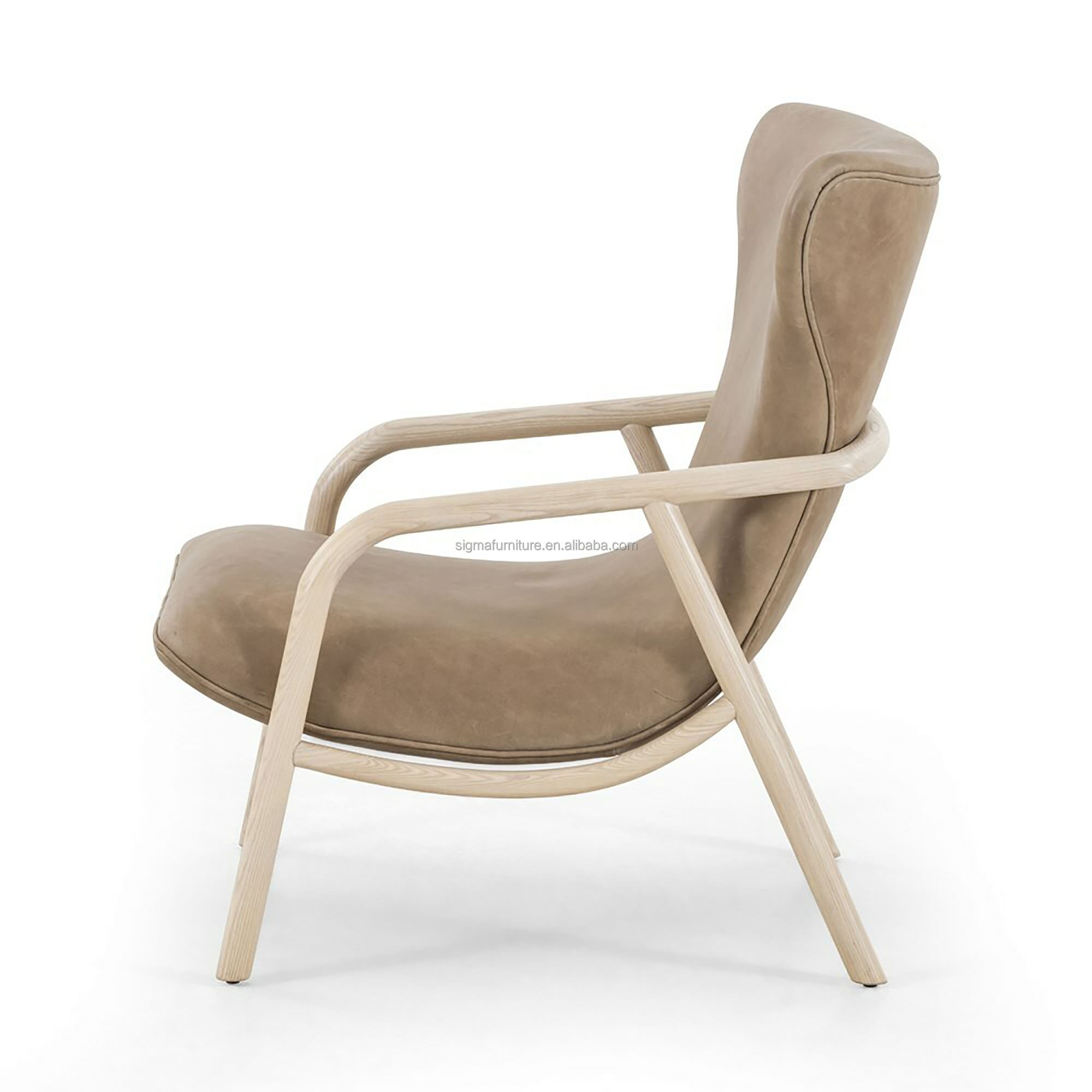 Furniture Accent Style Living Room Wood Frame Leather Armchair Wingback Chair