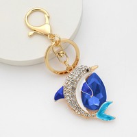 Porte-clés dauphin en cristal tendance, porte-clés en métal orné de strass, breloque de sac dauphin océanique pour mariage, souvenir touristique, cadeau promotionnel