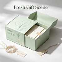 Boîte cadeau en papier mat vert clair, écologique, en matériaux recyclés, avec fermeture magnétique, logo personnalisable pour la gamme de cosmétiques végétaux
