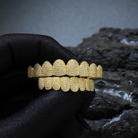 Grillz dentaire Hip-Hop à huit dents plates pour hommes et femmes, en laiton 18K micro-incrusté de zircon et plaqué or
