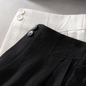<span class=keywords><strong>Pantaloni</strong></span> in <span class=keywords><strong>Lino</strong></span> da Donna a Vita Alta, Gamba Larga con Doppio Bottone, Stile Casual da Ufficio Personalizzabile - Product Image 4