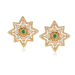 Dainty gold filigree lace earrings 925 sterling silver emerald stud earrings