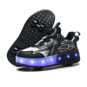 USB Chargeable LED Light Up Roller Sapatos Rodas Botão Automático Skate Sneaker Sapatos para Meninos Meninas Kids Gift DB