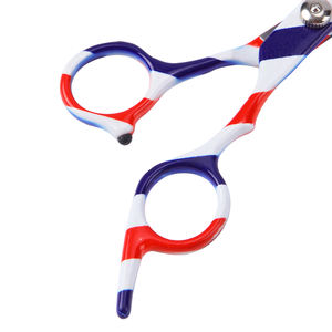 Ciseaux de coiffure en acier inoxydable recouverts de papier bleu, blanc et rouge avec vis réglable pour usage en salon - Product Image 2