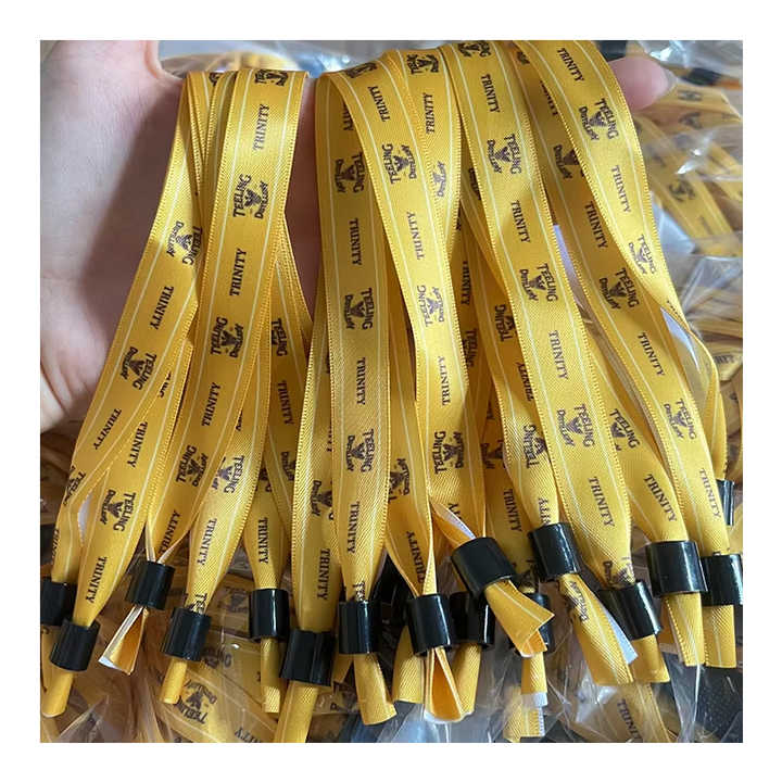 Custom Adjustable Slide Lock Fabric Event Bracelet Gold Thread ...