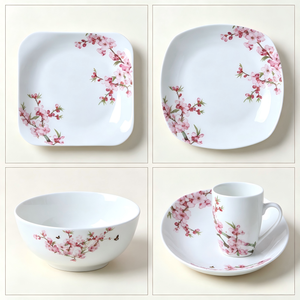 Service de table carré en porcelaine motif fleurs de pêcher – Assiettes, bols et tasses en céramique florale pour cadeau, mariage, maison, repas occidentaux - Product Image 3
