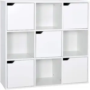 Modern Style Bookcases Wood with 5 Doors 9 Compartments Office Living Room Storage Book Shelf