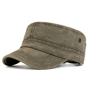 Casquette Cadette Tactique à Dessus Plat en Coton Lavé Vert Olive Vieilli Vintage de Haute Qualité pour Hommes - Product Image 3