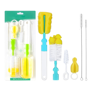 6pcs/set Baby <strong>Bottle</strong> <strong>Brush</strong> Nipple 360-degree Rotating Head Cleaning Sponge Cup <strong>Brush</strong> Kit Baby Milk <strong>Bottle</strong> <strong>Brush</strong> - Product Image 1