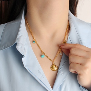 Collares de Acero Inoxidable con Baño de Oro de 18k, Colgante de Concha, Cuentas de Turquesa, Dije de Perla, Acento de Cristal, Joyería de Verano para Playa para Mujer - Product Image 2