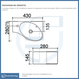 Lavabo Moderno de Pared con Gabinete de Piedra de 43x28cm LP91 para Baño, Escuela u Hotel - Product Image 2