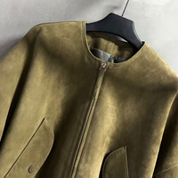 Veste en cuir suédé bordeaux pour femme Jxwatcher, design vintage d'automne personnalisé, en véritable peau de mouton, col rond, fermeture éclair courte