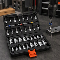 Set Obeng Hex SAE Metrik 37-Piece dengan Adaptor, Gagang Ratchet, dan Kotak Plastik