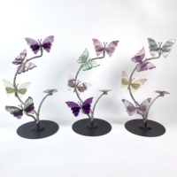 Vente en gros de nouveaux modèles de papillons en fluorite arc-en-ciel avec deux paires d'ailes pour la décoration de la maison et l'ornement Feng Shui