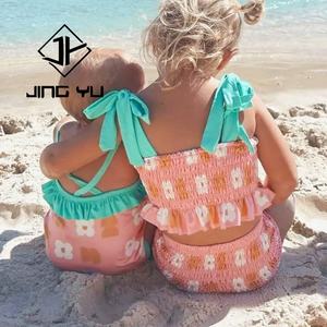 Traje de Baño Estampado Hawaiano Personalizado, Traje de Baño de Alta Calidad con Pliegues para Bebés, Bikini de Nailon para Niñas - Product Image 3