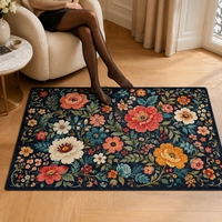 Tapis moderne à imprimé animalier bleu marine en polyester, imitation velours, lavable, antidérapant, insonorisant, pour salon