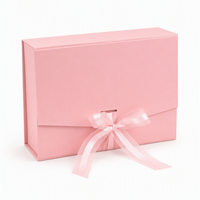 Boîte cadeau pliable rose avec logo personnalisé, ruban et nœud, emballage rigide en carton pour mariage, cosmétiques, vêtements, cadeaux