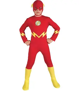 Kostum Cosplay Flash pahlawan Super Jumpsuit merah pesta Halloween Anak