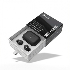 Boîte coulissante en papier rigide noir mat avec logo personnalisé et ruban <span class=keywords><strong>de</strong></span> traction pour emballage électronique d'écouteurs - Product Image 1