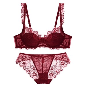 Conjunto de lencería de encaje rojo para mujer al por mayor, sexy conjunto de sujetador push-up con aros y bragas, lencería romántica de encaje, conjunto de lencería de talla grande - Product Image 4