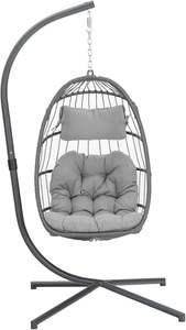 Fauteuil suspendu en forme d'œuf avec support, fauteuil suspendu en rotin pour intérieur extérieur chambre à coucher patio fauteuil suspendu en forme de panier - Product Image 3