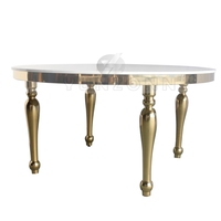 Table à manger ronde moderne pour hôtels et fêtes Plateau en MDF blanc et base en acier inoxydable pour mariages et événements en plein air