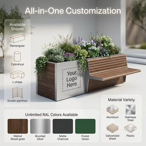 Fioriera in Metallo da Esterno con Finitura Effetto Legno, Contenitore Rettangolare Lungo per Giardino, <span class=keywords><strong>Balcone</strong></span> e Paesaggistica - Product Image 5