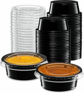 Gobelet jetable en plastique de 1,5 oz avec couvercle assorti, qualité alimentaire, base transparente/noire, pour condiments et shots de gelée - Product Image 1