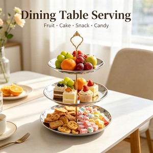 Plateau de service rond à 3 niveaux en acier inoxydable écologique pour desserts, fruits, gâteaux, collations, idéal pour la cuisine, les fêtes et les pauses thé - Product Image 3