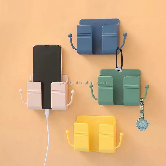Hot Selling Wall Adhesive Storage Holder for Phone/ Card/ Key/Gadget Popular Bedroom Charger Rack Plastic