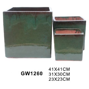 Pots de <span class=keywords><strong>fleurs</strong></span> en céramique, grand ensemble classique de 3 pots carrés en céramique émaillée pour cour - Product Image 2
