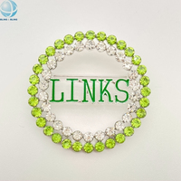 Bros Bunga Custom Links dengan Enamel Hijau, Kristal, dan Logam Seng untuk Wanita, Cocok untuk Kemeja