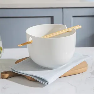 Cuencos de fideos ramen de cereales de porcelana japonesa, vajilla para el hogar, cuencos de cerámica de frutas con palillos de bambú