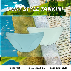 Wholesale Solid 2-Piece Skirt Style Tankini <b>Conservative</b> Hot Spring Swimsuit Traditional Bikini Set Waist Eco-Friendly for Women - Product Image 2