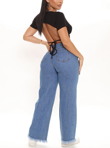 Jeans de Mezclilla Bordados Personalizados con Bajo MOQ de Alta Calidad para Mujer, Corte Holgado, Pierna Recta y Talla Grande - Product Image 4