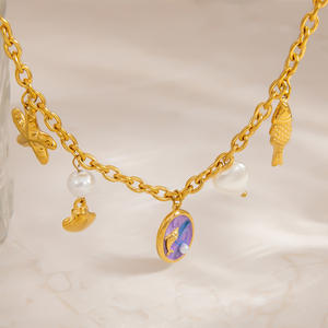 Ocean Theme Charm <b>Bracelet</b> Zinc Alloy Gold Tone Dolphin Pearl Sea <b>Shell</b> Starfish Pendant Women's Jewelry Gift - Product Image 2