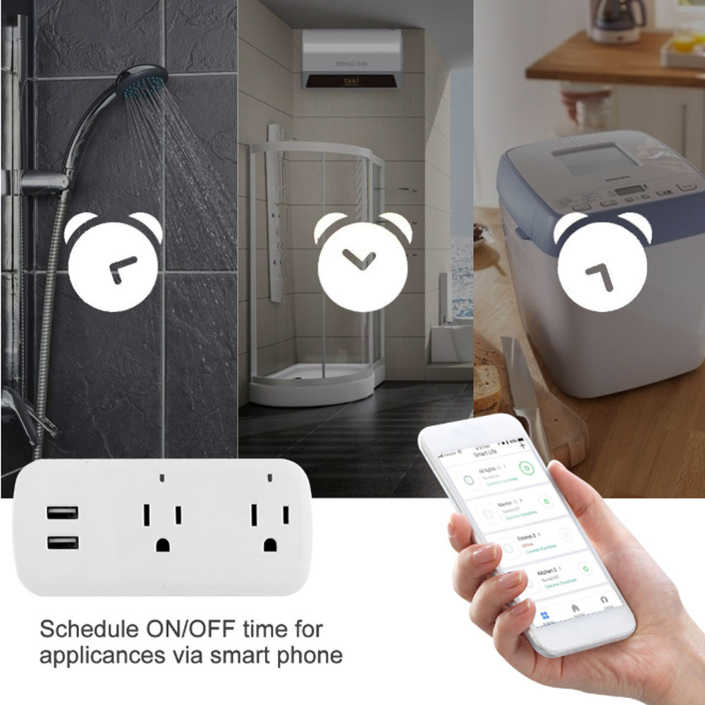 HONPNK08 2D2U 10A/16A Smart Wifi Plug Socket Wireless Remote Control Via APP Works with Alexa Google Home FCC CE