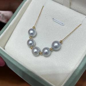 Collier en or 18 carats en gros, chaîne audacieuse en forme de O, collier sourire, perle de chanvre d'eau douce authentique de qualité supérieure de 9 à 10 mm - Product Image 5