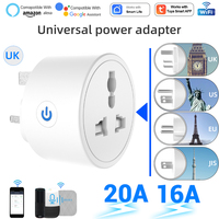 SIXWGH 16A WiFi Smart Adaptateur de voyage universel Tuya 3pin UK Socket pour EU US AU Fonctionne avec Google Home et Alexa Matière plastique