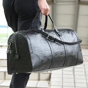 Kunden spezifische geprägte Logo-Reisetasche aus veganem Leder für Männer Luxuriöse wasserdichte Reisetasche für Männer über Nacht