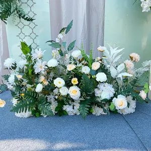 Özelleştirilmiş yapay masa çiçek Runner ipek çiçek paneli düzenlemeleri düğün dekorasyon için olay arka plan