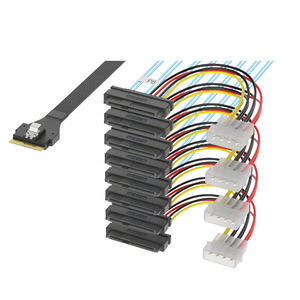 PCIe 4.0 SlimSAS 8i SFF-8654 to 8 SFF8482 + 4p kabel Server Hard Disk 24Gbps Braid berpelindung untuk panjang 50CM/80CM - Product Image 1
