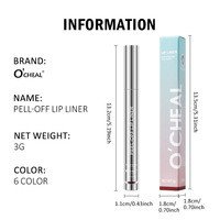 Crayon à lèvres O'CHEAL, imperméable, mat, velours, effet peel-off, longue tenue, couleur intense, facile à appliquer, ne se décolore pas, 6 teintes, 3g
