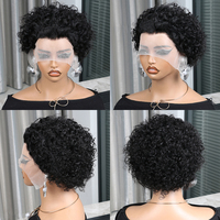 Perruque Courte Bouclée Coupe Pixie Cheveux Humains Brésilien Remy Faite à la Machine pour Femmes Noires Perruque Courte Dégradée Sans Lacet