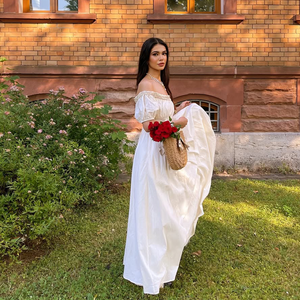 שמלה אלגנטית עם שמלת מקסי לבנה עם שרוולים עלים גזוז המחשוף שמלת כדור flowy עבור שמלת אורחת חתונה - Product Image 5