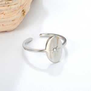 Bague ouverte ajustable en acier inoxydable plaqué or 18 carats avec zircon étoile étanche, bijoux personnalisés en gros pour femmes - Product Image 5