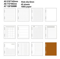 A7 A6 A5 Recharge de reliure Remplissage de feuilles mobiles 6 trous Anneau de reliure 100gsm Quotidien Hebdomadaire Mensuel Planificateur Grille Dot Line Papier vierge