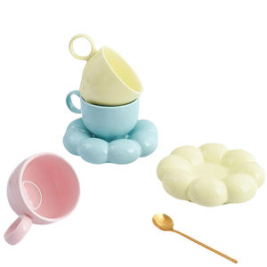New Creative Eco-Friendly Custom Coffee <b>Tea</b> Cup Set Vintage Handmade Ceramic Cloud <b>Mug</b> with Tray for Business Gifts - Product Image 5